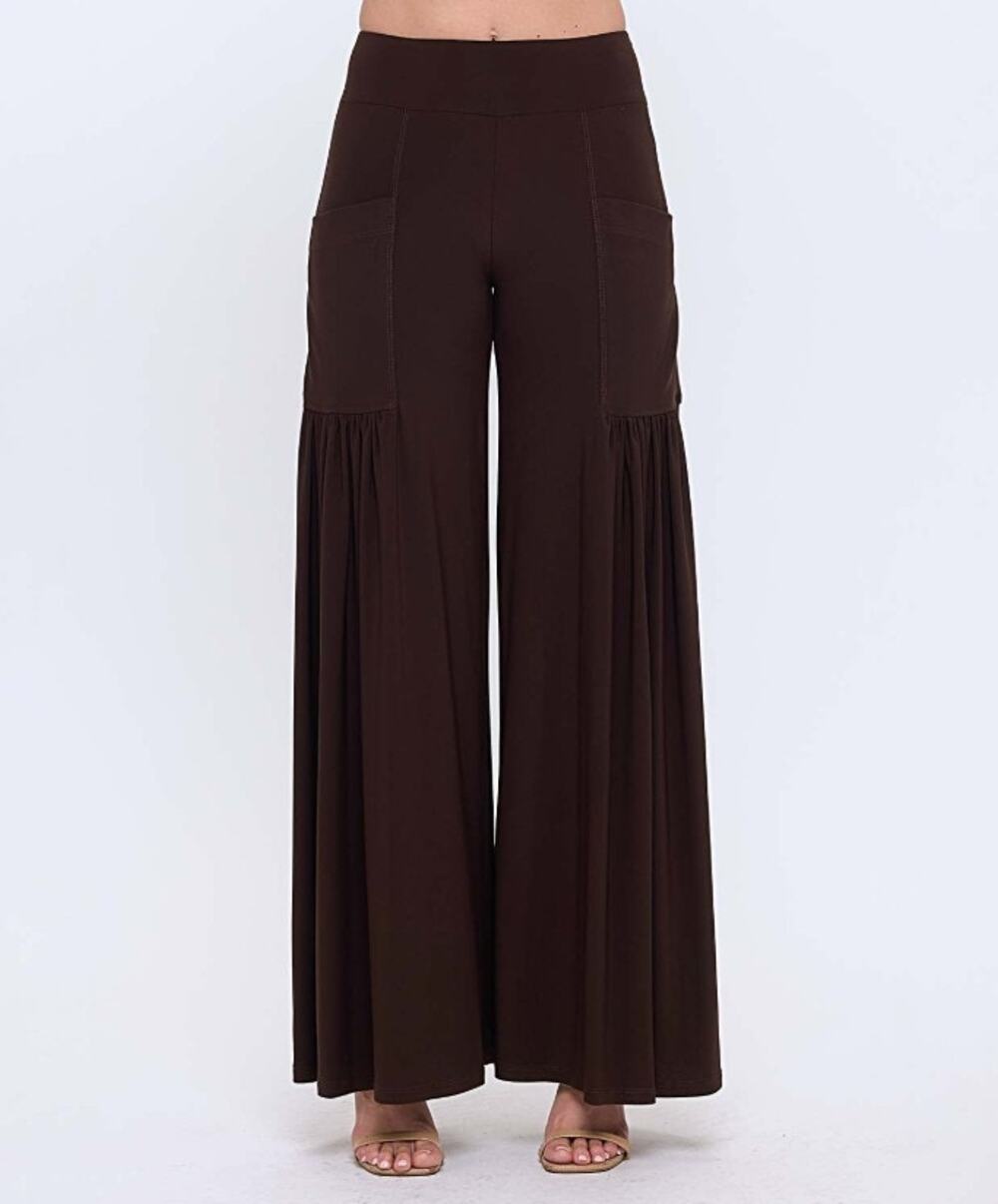 LAST TANGO Pocket Palazzo Pants Womens S Chocolate Brown Wide Leg Stretch
